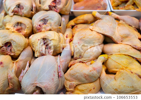 Whole chicken in fresh poultry department Whole chicken in fresh poultry department 106653553
