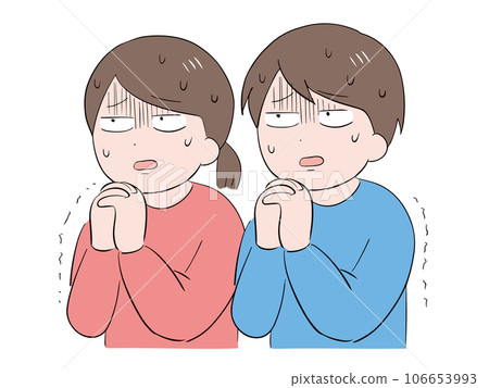 Men and women praying with anxious expressions 106653993