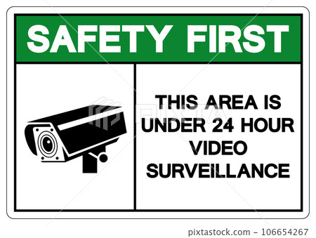 Safety First This Area Is Under 24 Hour Video Surveillance Symbol Sign, Vector Illustration, Isolate On White Background Label. EPS10 106654267