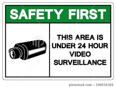 Safety First This Area Is Under 24 Hour Video Surveillance Symbol Sign, Vector Illustration, Isolate On White Background Label. EPS10 106654268