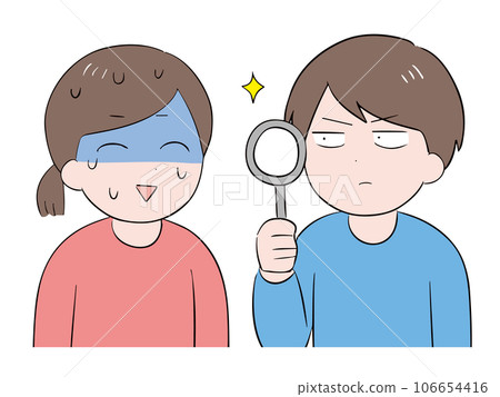 一個尷尬的女人和一個正在調查的男人 一個尷尬的女人和一個正在調查的男人 106654416