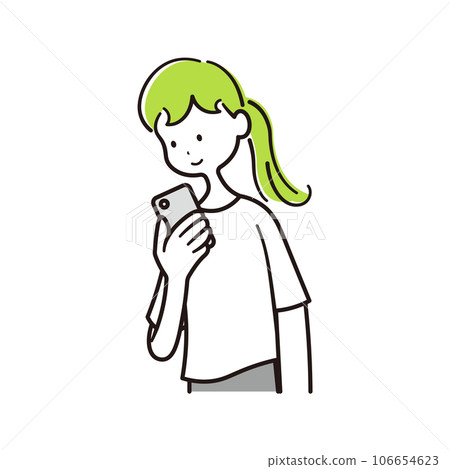 一個女人看著智能手機的插圖素材 106654623