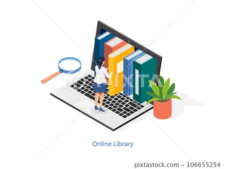 Isometric education online study concept technology knowledge design web e-learning and book library vector illustration. Isometric education online study concept technology knowledge design web e-learning and book library vector illustration. 106655254