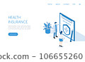 Landing page Doctors Characters stand near Health Insurance Contract. Isometric vector. 106655260