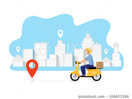 Online delivery express concept with courier parcel order on points. Courier shipping concepts with driver. shopping online concept. illustrator vector 106655266
