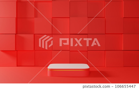 red podium with showcase in the red studio room.3d rendering. red podium with showcase in the red studio room.3d rendering. 106655447