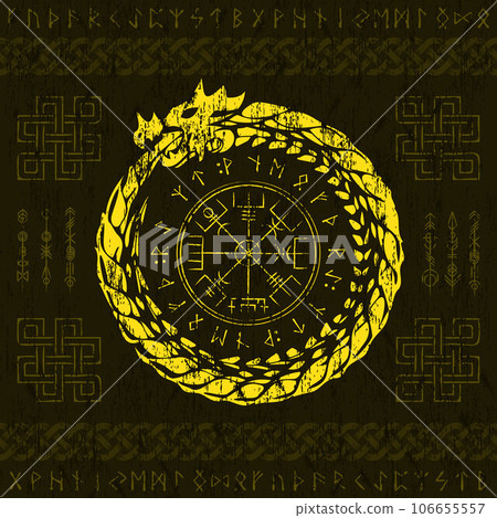 Abstract dragon viking yellow symbol with runes Abstract dragon viking yellow symbol with runes 106655557