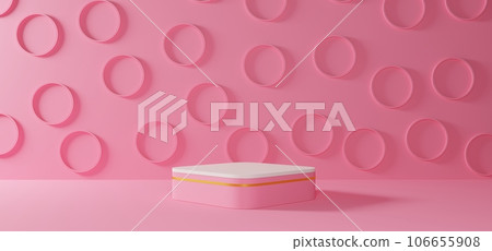 pink showcase with neon light in the pink room.3d rendering.  106655908