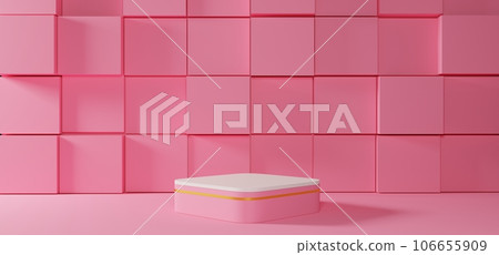 pink showcase with neon light in the pink room.3d rendering.  106655909