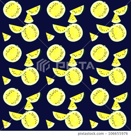 Seamless pattern of cut yellow watermelon, hand-drawn watercolor illustration fruit pattern 106655976