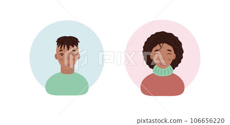 A girl and a boy. A dark-skinned girl and a boy. Avatars with images of children. Dark-skinned children. Vector illustration 106656220