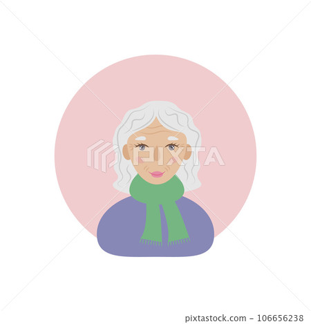 Grandmother. Dear gray-haired grandmother. An avatar of a grandmother in a cartoon style. Vector illustration isolated on a white background Grandmother. Dear gray-haired grandmother. An avatar of a grandmother in a cartoon style. Vector illustration isolated on a white background 106656238