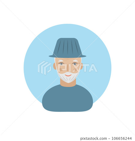 Grandfather. An old grandfather with gray hair and beard hair. Grandfather avatar in cartoon style. Vector illustration isolated on a white background 106656244