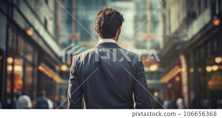 AI-generated image of a man wearing a suit walking dashingly down the street, showing his upper body AI-generated image of a man wearing a suit walking dashingly down the street, showing his upper body 106656368