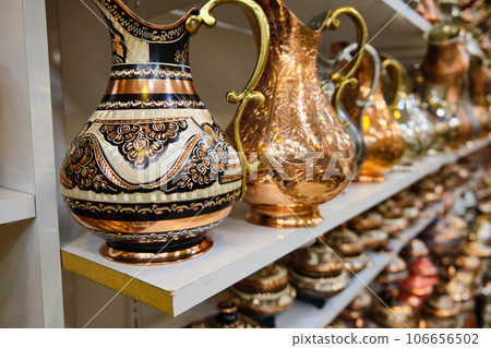 Handmade traditional arabic style brass jugs 106656502