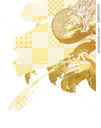 Dragon and gold leaf background Dragon and gold leaf background 106656503