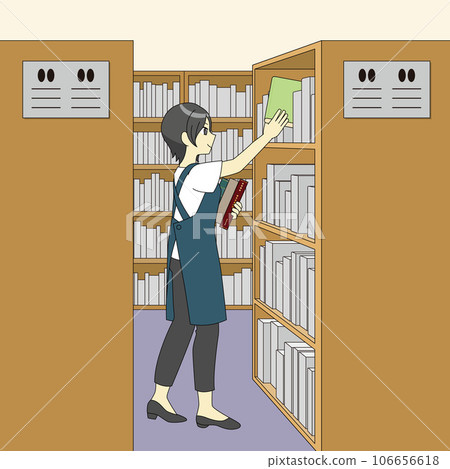 圖書管理員把書放在書架上的插圖 圖書管理員把書放在書架上的插圖 106656618