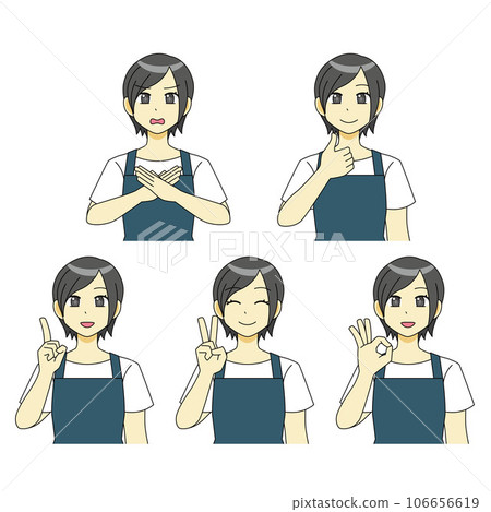 穿著圍裙的女人的手勢插圖集 穿著圍裙的女人的手勢插圖集 106656619