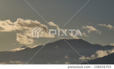 Kishu Fuji in early autumn and clouds illuminated by the morning sun, telephoto, 230905am Kishu Fuji in early autumn and clouds illuminated by the morning sun, telephoto, 230905am 106656703