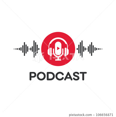 Podcast logo. The microphone icon. Podcast radio icon. Studio microphone with webcast. 106656871