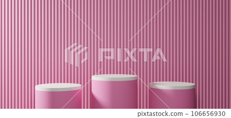 pink showcase with neon light in the pink room.3d rendering.  106656930