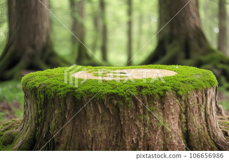 Forest's Natural Beauty: Green Moss-Covered Tree Stump. Generative AI. Forest's Natural Beauty: Green Moss-Covered Tree Stump. Generative AI. 106656986