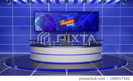 glass table and lcd background in the news studio room.3d rendering 106657480