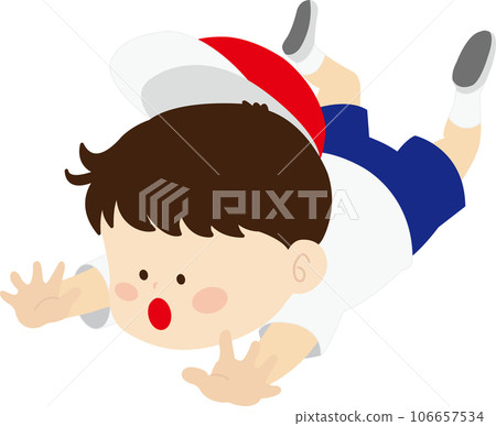 一個戴著紅白帽子的男孩摔倒的插圖 106657534