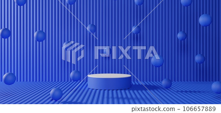 blue podium with balls in the blue room.3d rendering. 106657889