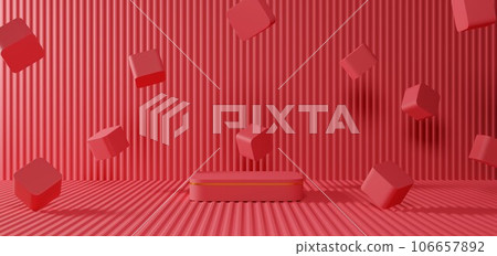 red podium with square box in the red room.3d rendering. red podium with square box in the red room.3d rendering. 106657892