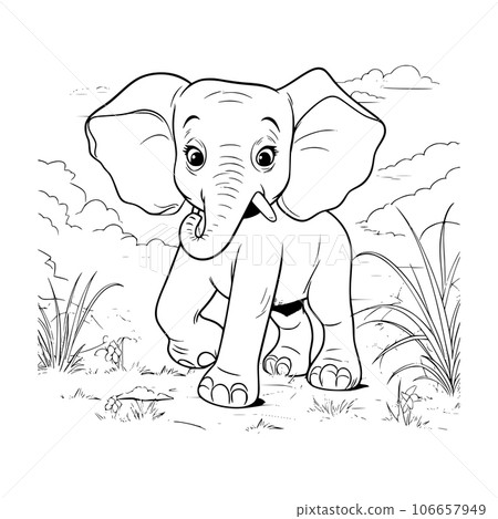 Baby Elephant Coloring Page Drawing For Kids 106657949