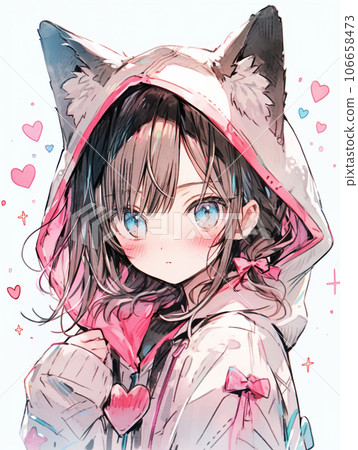 girl in pink cat ear hood 106658473