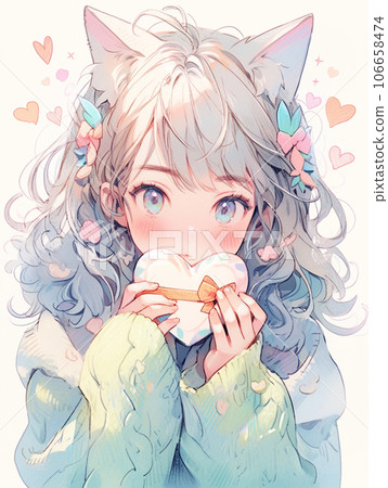 Valentine's day present and girl with cat ears 106658474