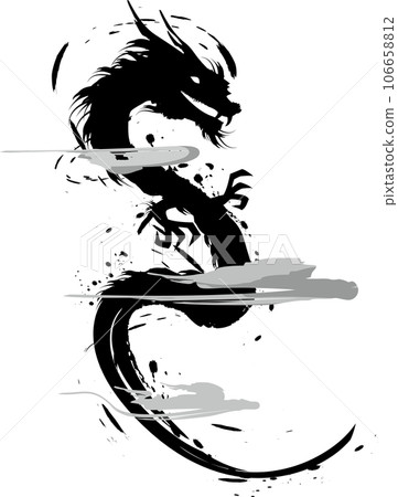 一條崛起的龍的圖像插圖，看起來像是用畫筆繪製的 106658812