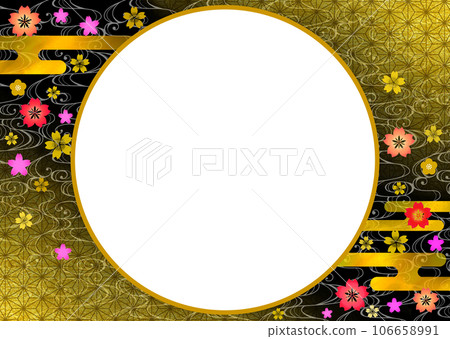 Japanese pattern and flower pattern circle frame background Japanese pattern and flower pattern circle frame background 106658991