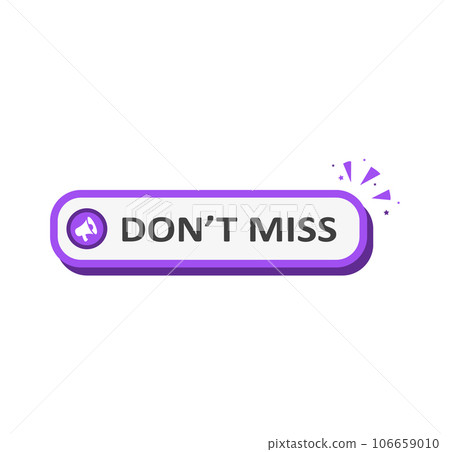 Don't miss! Red Pink 3D button isolated on White background. 106659010