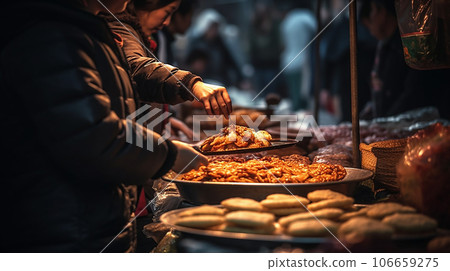 Scenery of the city with street food and stalls 106659275