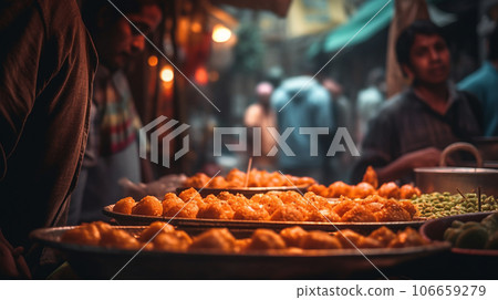 Scenery of the city with street food and stalls 106659279