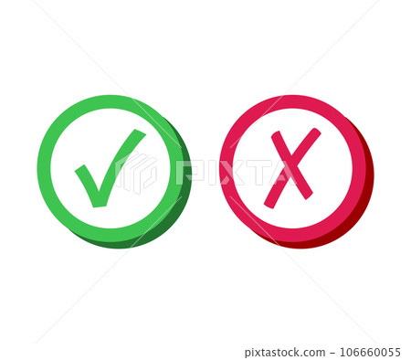 Tick and cross signs. Green check mark OK and red NO icon on white background  106660055