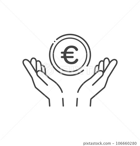 A simple coin with the character € and a human hand icon- an image of the euro currency of European countries 106660280