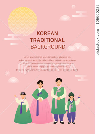 Korean holiday background poster with family in traditional costume. 106660282