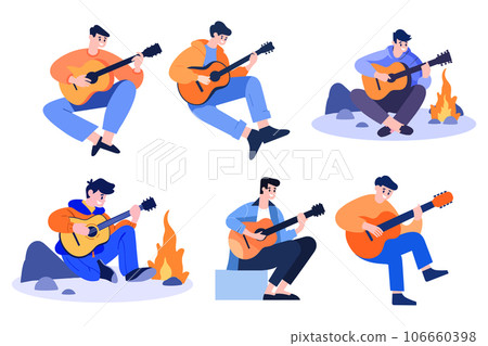 Hand Drawn Male musician playing acoustic guitar in flat style Hand Drawn Male musician playing acoustic guitar in flat style 106660398