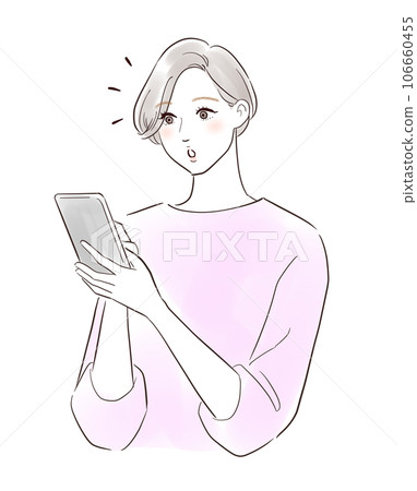 Surprised middle woman looking at smartphone Surprised middle woman looking at smartphone 106660455