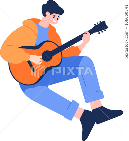 Hand Drawn Male musician playing acoustic guitar in flat style Hand Drawn Male musician playing acoustic guitar in flat style 106660541