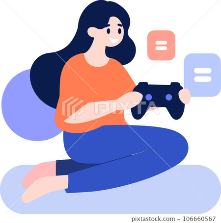 Hand Drawn child character playing game in flat style 106660567