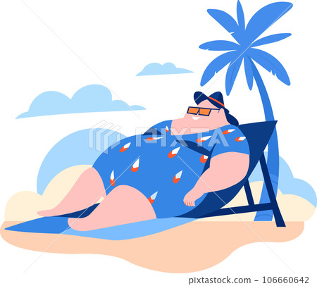 Hand Drawn overweight Tourists relaxing by the sea on vacation in flat style Hand Drawn overweight Tourists relaxing by the sea on vacation in flat style 106660642