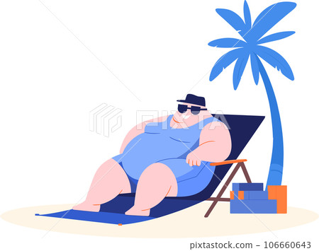 Hand Drawn overweight Tourists relaxing by the sea on vacation in flat style Hand Drawn overweight Tourists relaxing by the sea on vacation in flat style 106660643