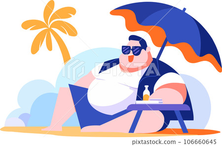 Hand Drawn overweight Tourists relaxing by the sea on vacation in flat style Hand Drawn overweight Tourists relaxing by the sea on vacation in flat style 106660645