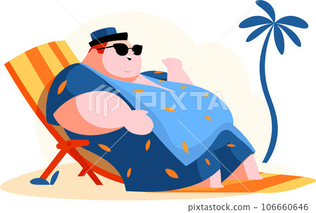 Hand Drawn overweight Tourists relaxing by the sea on vacation in flat style Hand Drawn overweight Tourists relaxing by the sea on vacation in flat style 106660646