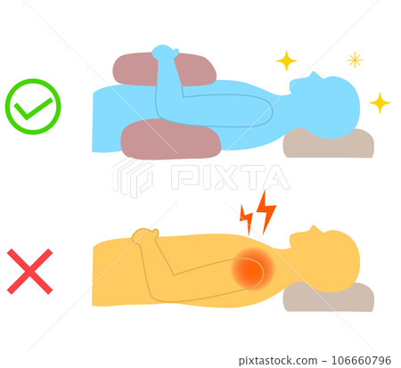 Explanation of sleeping positions when shoulder pain is fixed with a cushion 106660796